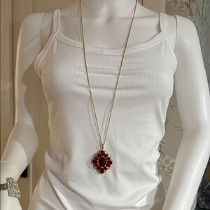 Chaps Gold Necklace with Red Pendant